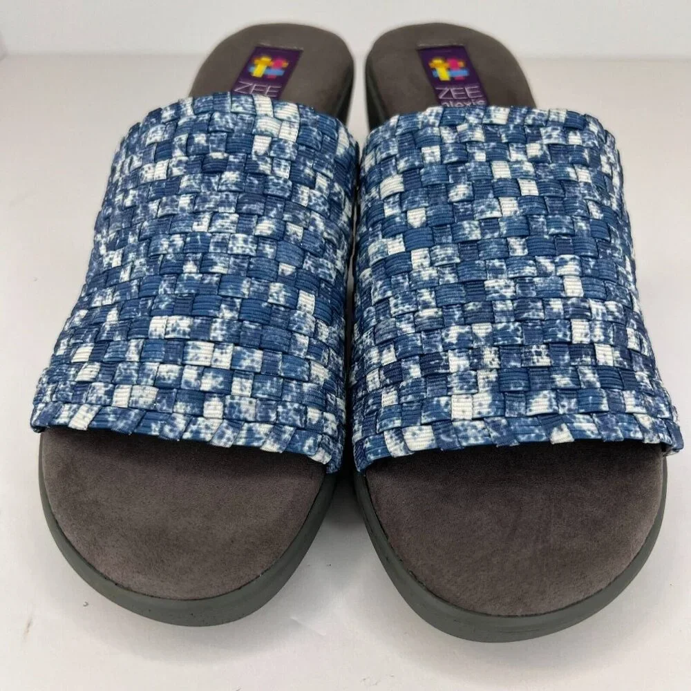 Zee Alexis Womens Blue Woven Elastic Tie Dye Slip-On Size 40 Wedge Sandals